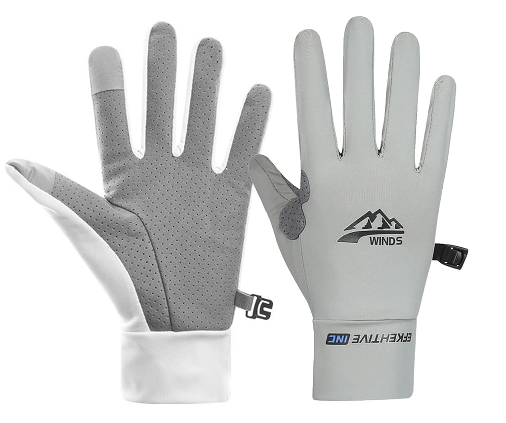 Full Finger UV Protection Gloves - Women & Men's Thin Fishing, Hiking, Cycling, Driving, Gym Gloves (Grey, Large)