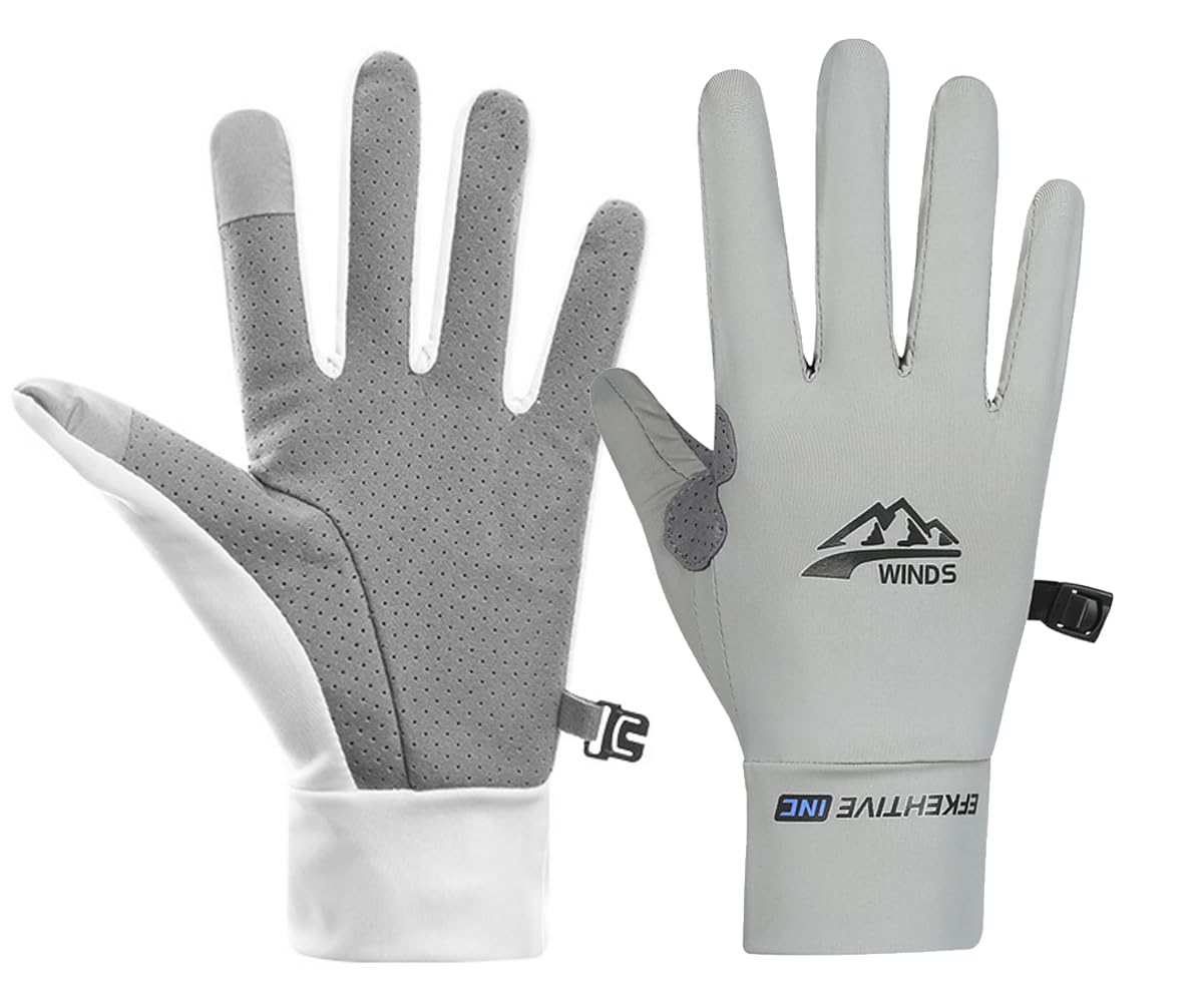 Full Finger UV Protection Gloves - Women & Men's Thin Fishing, Hiking, Cycling, Driving, Gym Gloves (Grey, Large)