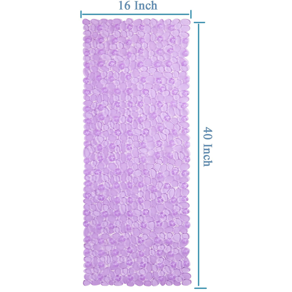 Webos Bath Shower Mat Non Slip: Extra Large Pebble Bathtub mat for Kids, Elderly, Anti Slip Shower Matt with Drain Holes Suction Cups Tub Mat - 16 X 40 Inch Clear Purple