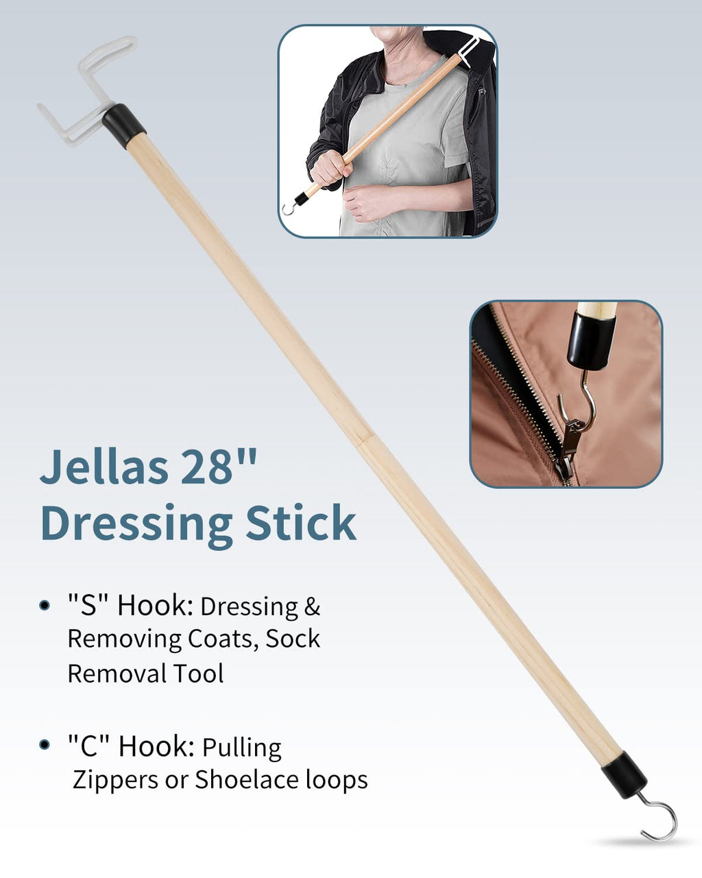 7-Piece Hip Replacement Recovery Kit, 2 Pcs Foldable Grabbers (32" & 23") with Shoehorn, Sock Aid Device, Dressing Aids Stick for Elderly, Button Hook, Leg Lifter, Long Handled Bath Sponge