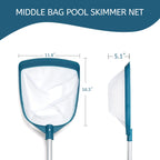 POOLWHALE Upgrades Swimming Pool Leaf Net Skimmer Rake with Adjustable Aluminum Pole and Nylon Medium Fine Mesh for Cleaning Swimming Pools, Hot Tubs, Spas and Fountains