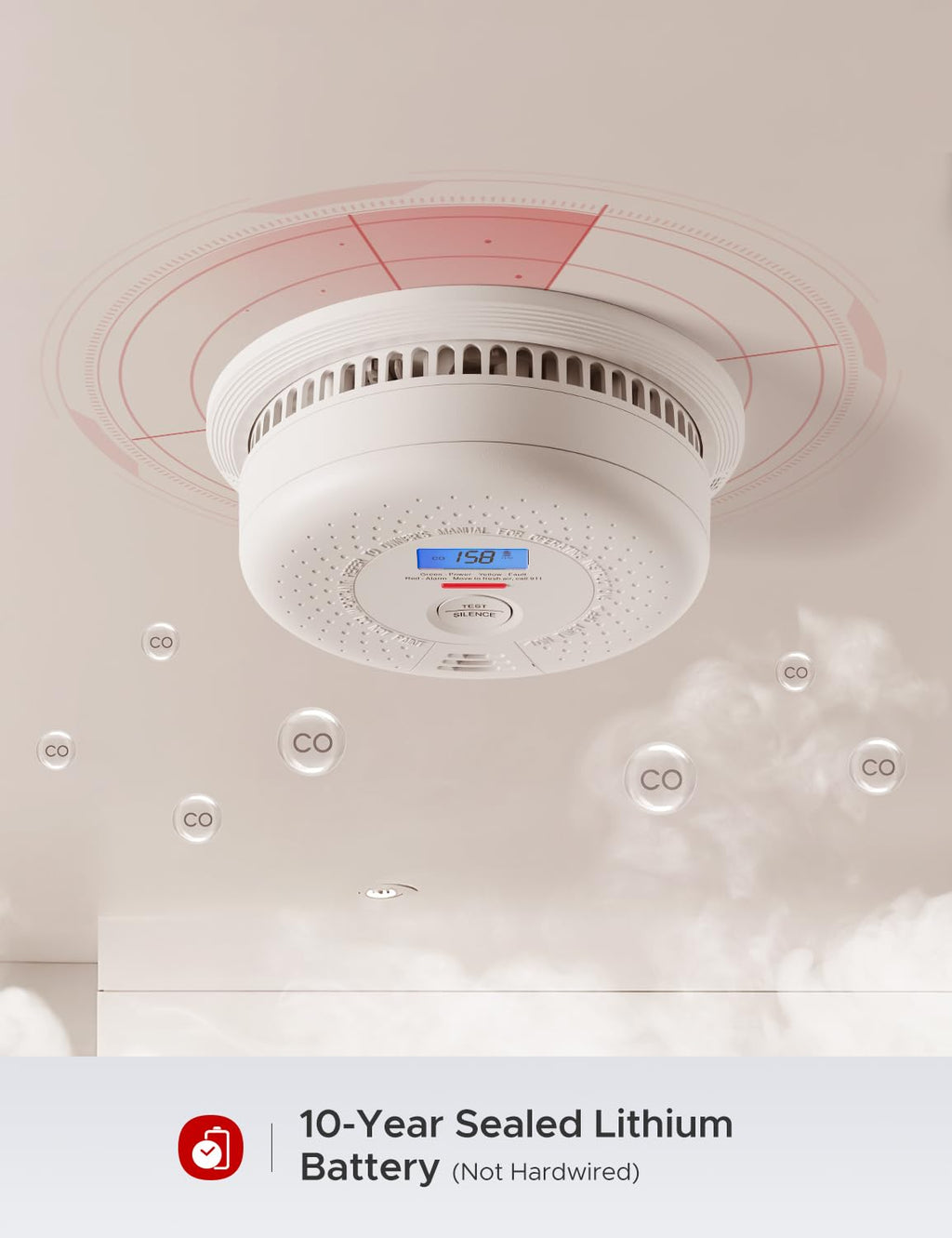 X-Sense Smoke Detector Carbon Monoxide Detector Combo, 10-Year Battery Smoke Detector with Display, 5-Pack