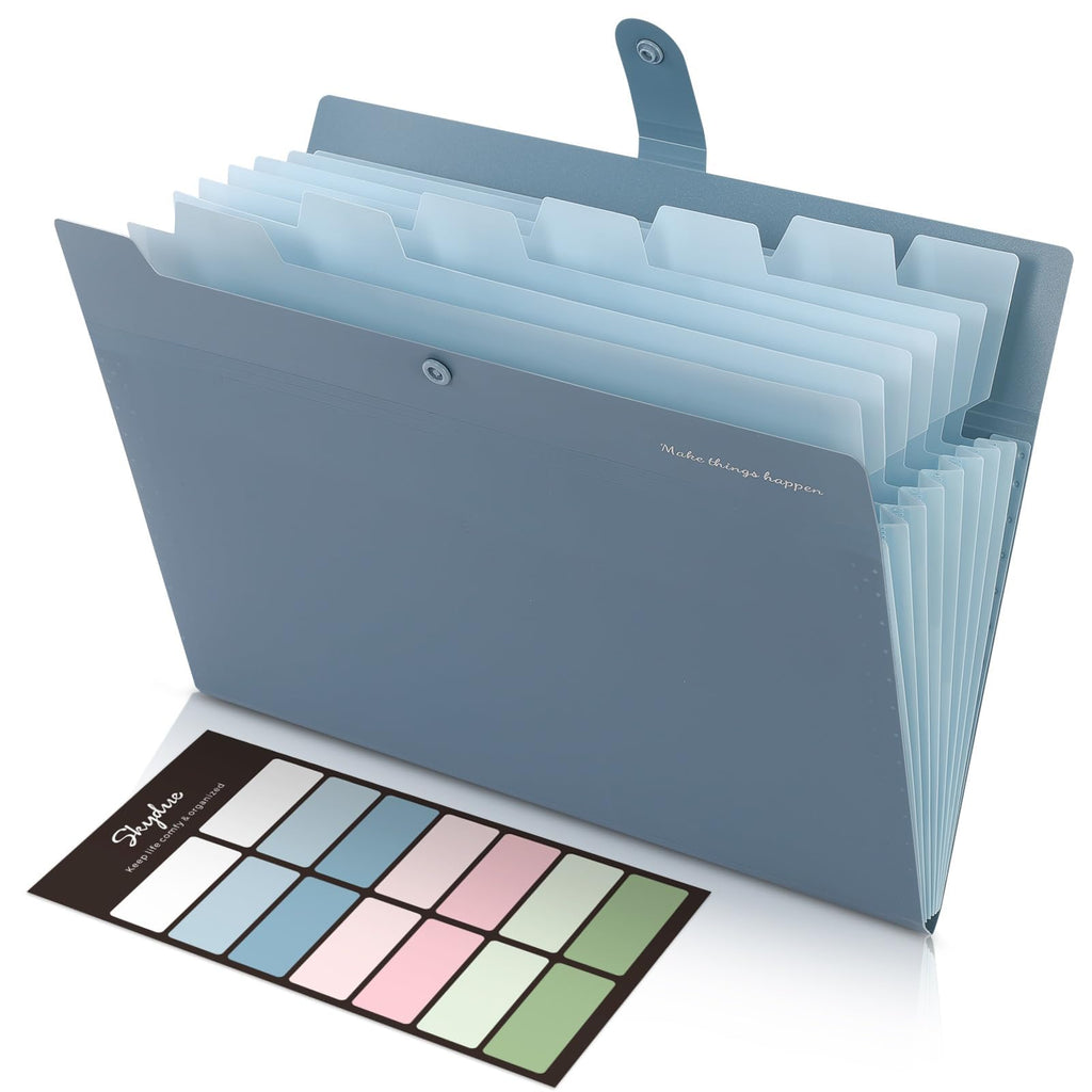 Expanding File Organizer with 8 Pockets, Accordion File Folders with Labels, Portable Document Paper Bill Receipt Organizer, Home College School Office Supplies, Letter Size, Blue