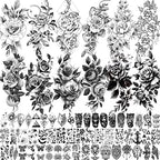 65 Sheets Black Realistic Flower Temporary Tattoos For Women Arm Thigh, 3D Fake Tattoos That Look Real And Last Long, Temp Rose Sketch Moon Snake Peony Floral Tattoo Stickers For Adults Girls