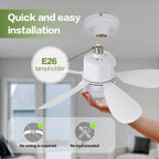 ASALL Socket Fan Light with Remote Control, Portable Small Ceiling Fan with Lights for Bedroom, Kitchen, Living Room, with Dimming Function, 1000 Lumens, Screws into E26/E27, 16.54 Inches Diameter