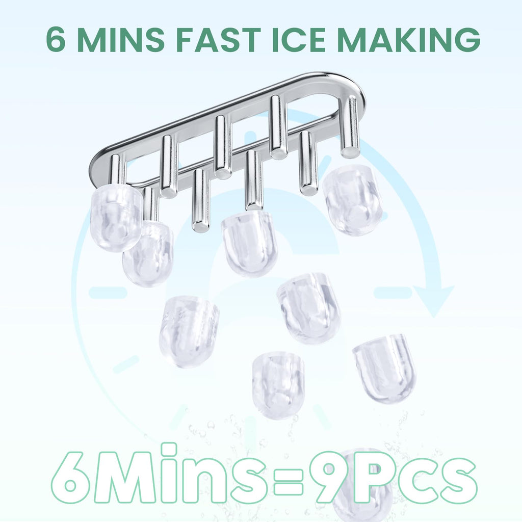 KMFurnila Ice Makers Countertop, Portable Ice Machine with Handle, 6 Mins 9 Bullet Ice Cubes with Basket and Scoop, 26lbs in 24Hrs, Auto-Cleaning, for Home, Kitchen, RV, Camping, Pink