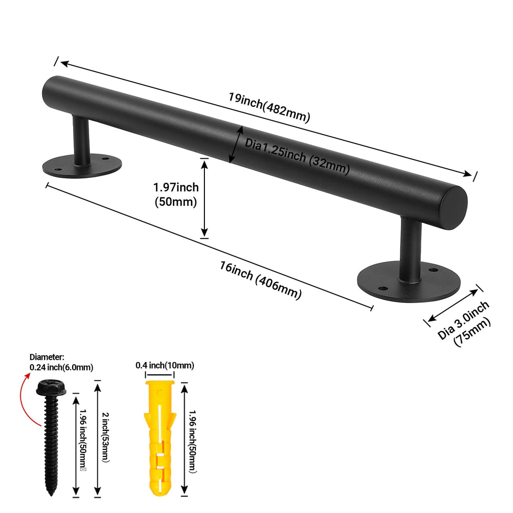 Purife 1.6 FT Black Metal Heavy Duty Stair Railing Indoor, Wall Mounted Iron Staircase Handrail - Hand Railings Kit for Garage, Basement, Porch Steps, Outdoor Deck Rails, Safety Grab Bars for Elderly