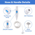 Replacement Hose and Handle Parts Compatible with Waterpik Water Flosser WP-100 WP-300 WP-660 WP-900 Series Oral Irrigator, Plastic Handle, Oral Hygiene Accessories (Slide Switch)