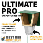 Best Bee Brothers Ultimate Pro Carpenter Bee Trap for Outside with Extra-Large, Clear External Receptacle, Internal Bee Vault & Spring-Loaded Door, 4.2” D x 5.8” W x 7.5” H