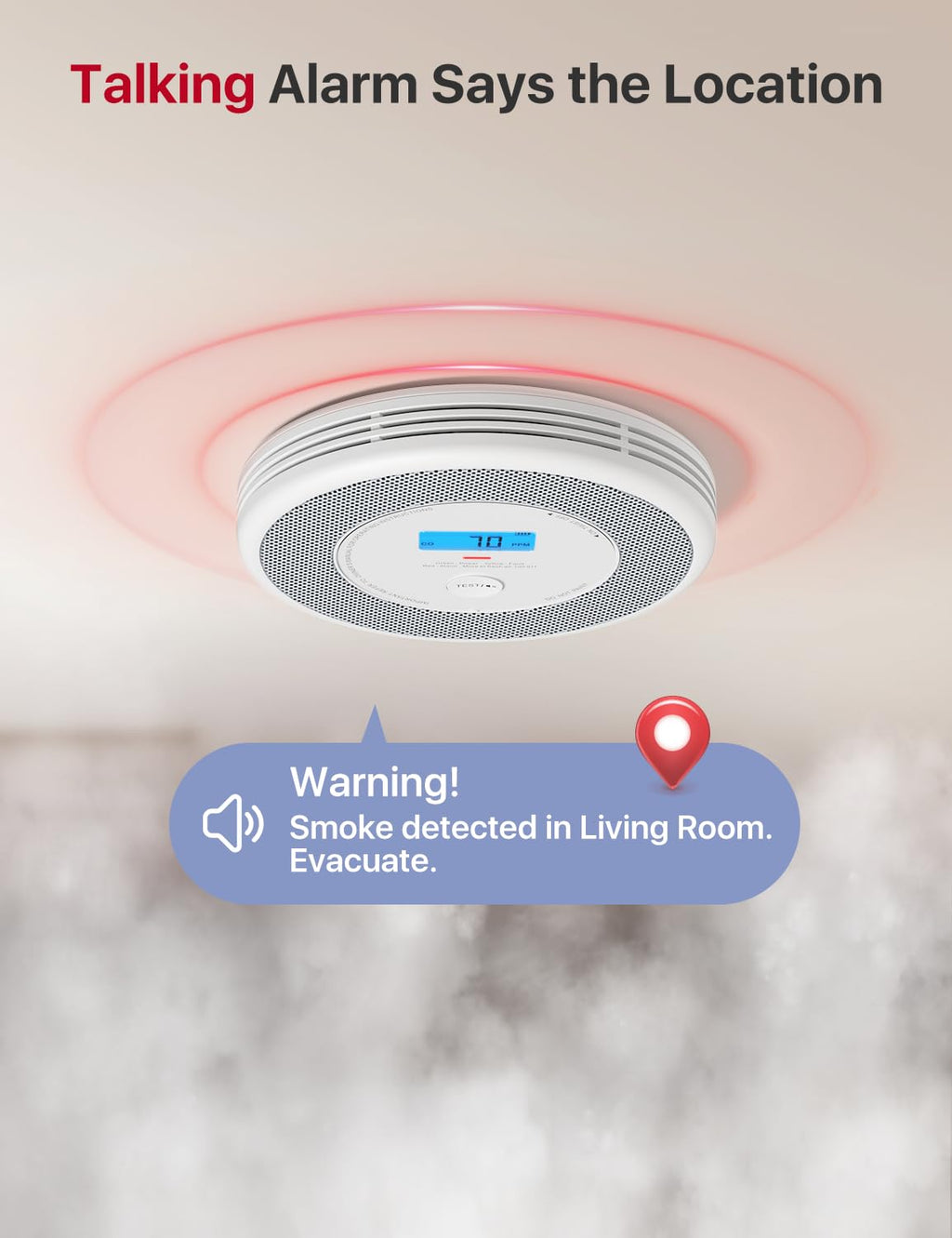 X-Sense Combination Smoke and Carbon Monoxide Detector with Voice Location, Interconnected Smoke Detector Carbon Monoxide Detector Combo with Base Station (Not Included), Model XP0A-MR, 1-Pack