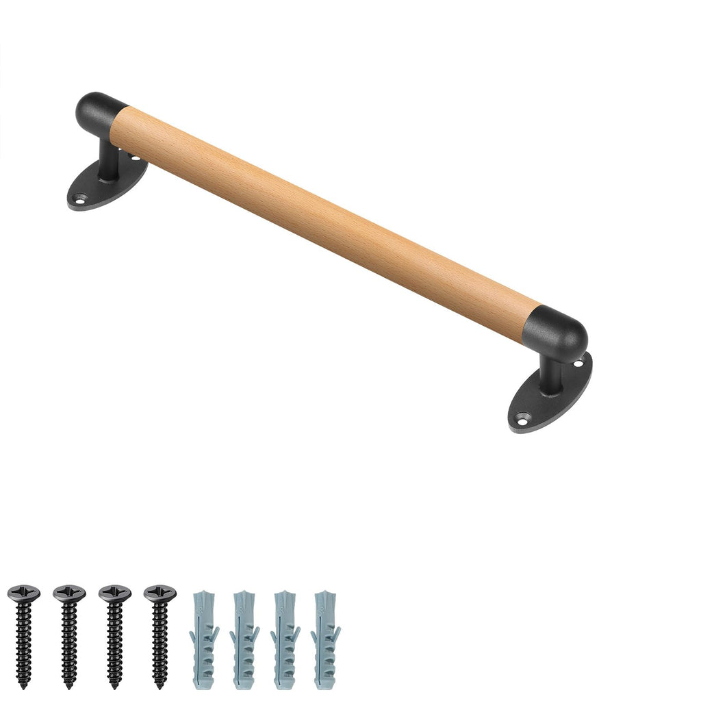 SELEWARE 26 Inch Wood Handrail Indoor Stairs Handrail Wall Mount Handrail w/Sturdy Metal Barckets, Barrier-Free Staircase Grab Bar for Elderly, 1.3 Inch Round