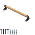 SELEWARE 26 Inch Wood Handrail Indoor Stairs Handrail Wall Mount Handrail w/Sturdy Metal Barckets, Barrier-Free Staircase Grab Bar for Elderly, 1.3 Inch Round
