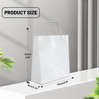 Gift Bags 8.25"x5.9 "x3.15" 100Pcs White Paper Bags with Handles,kraft paper Bags for Small Business Christmas Bulk Bags, Wedding Party Favor Bags,Shopping Lunch Bags, Halloween Trick-or-Treat (White)