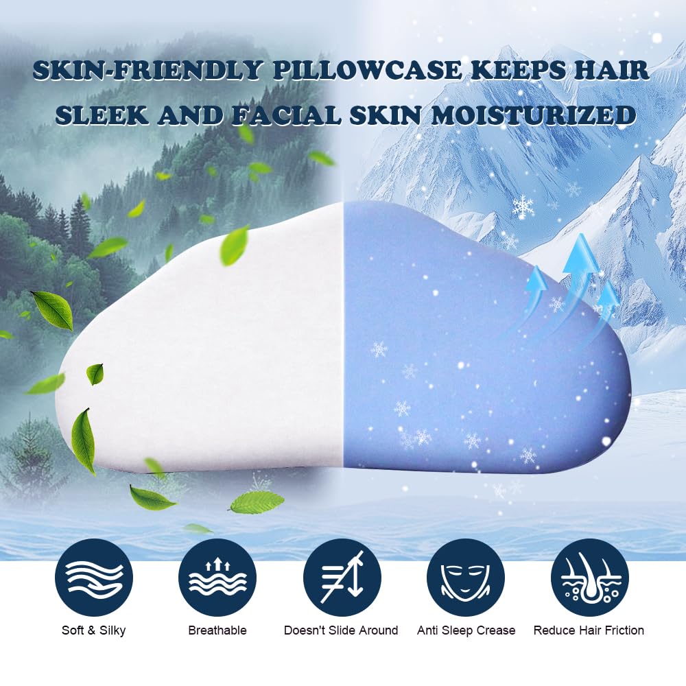 Cloud Contour Memory Foam Pillow Ergonomic Design for Sleeping Comfortably and Reducing Snoring Neck and Cervical Pillow with Cooling Pillowcase Blue