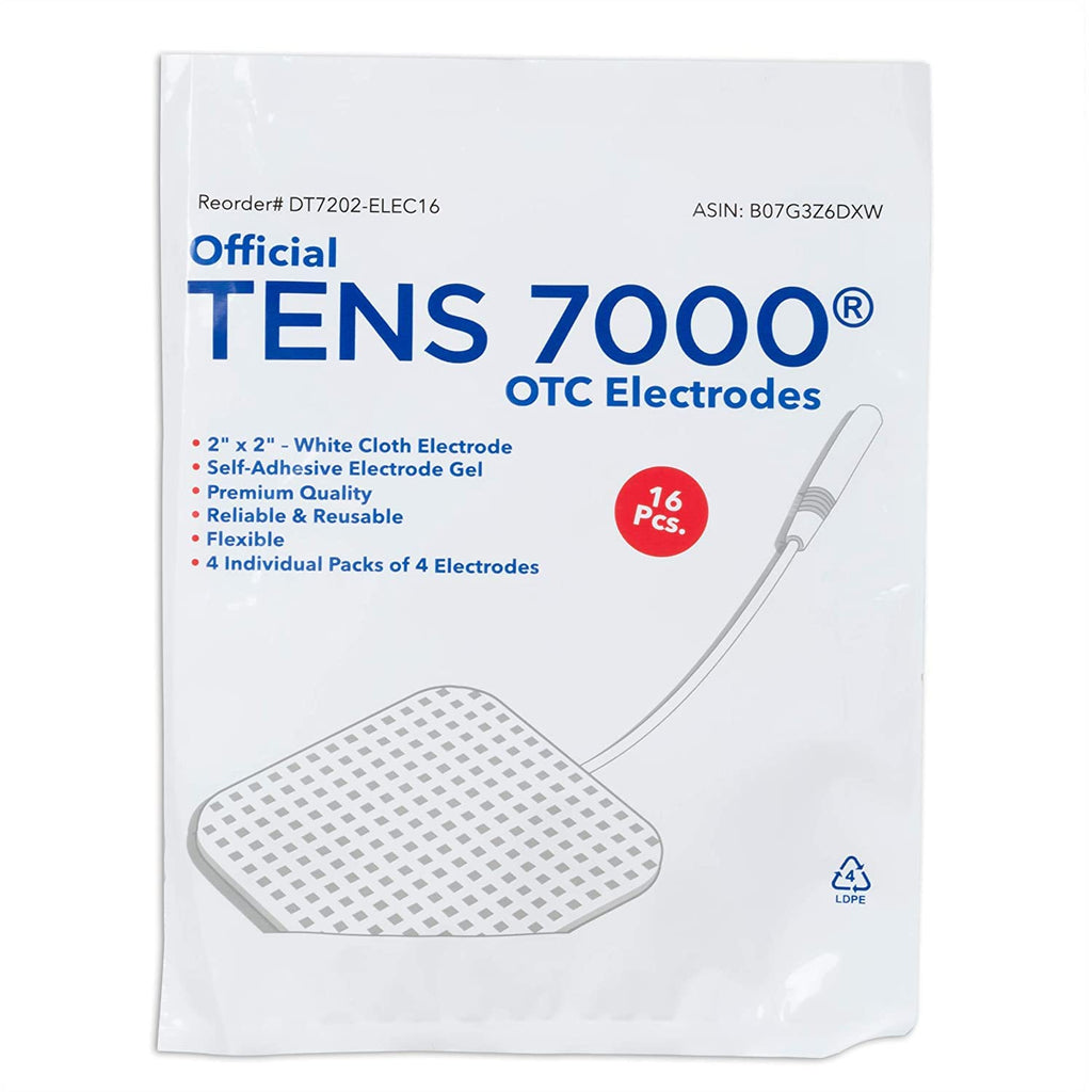 TENS 7000 Official TENS Unit Electrode Pads, 16 Pack - Premium Quality OTC TENS Pads, 2" X 2" - Compatible with Most TENS Machines, Replacement Electrodes Value Pack