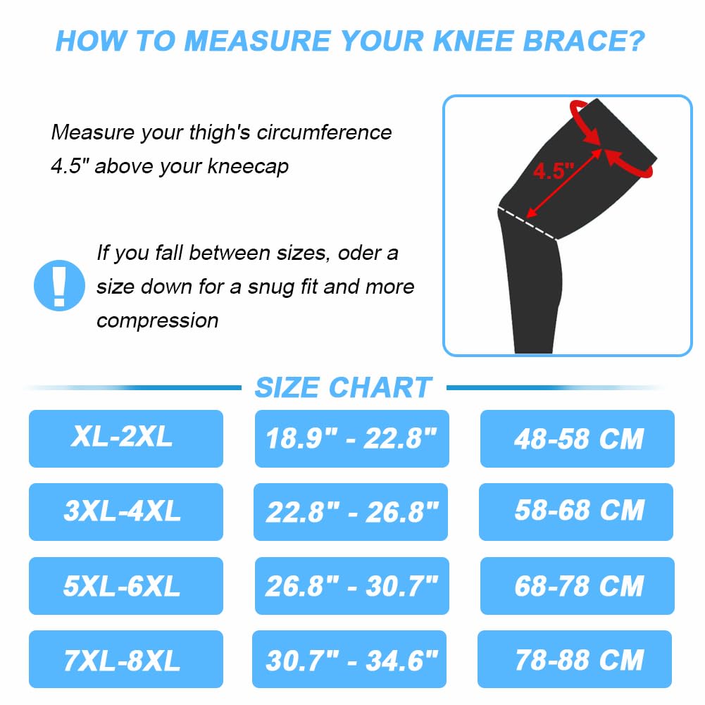 Nvorliy Plus Size Knee Braces for Knee Pain, Extra Large Adjustable Knee Support with Side Stabilizers for Arthritis Pain, Meniscus Tear, ACL, LCL, Injury Recovery & Pain Relief - Fit Women & Men (7XL/8XL)