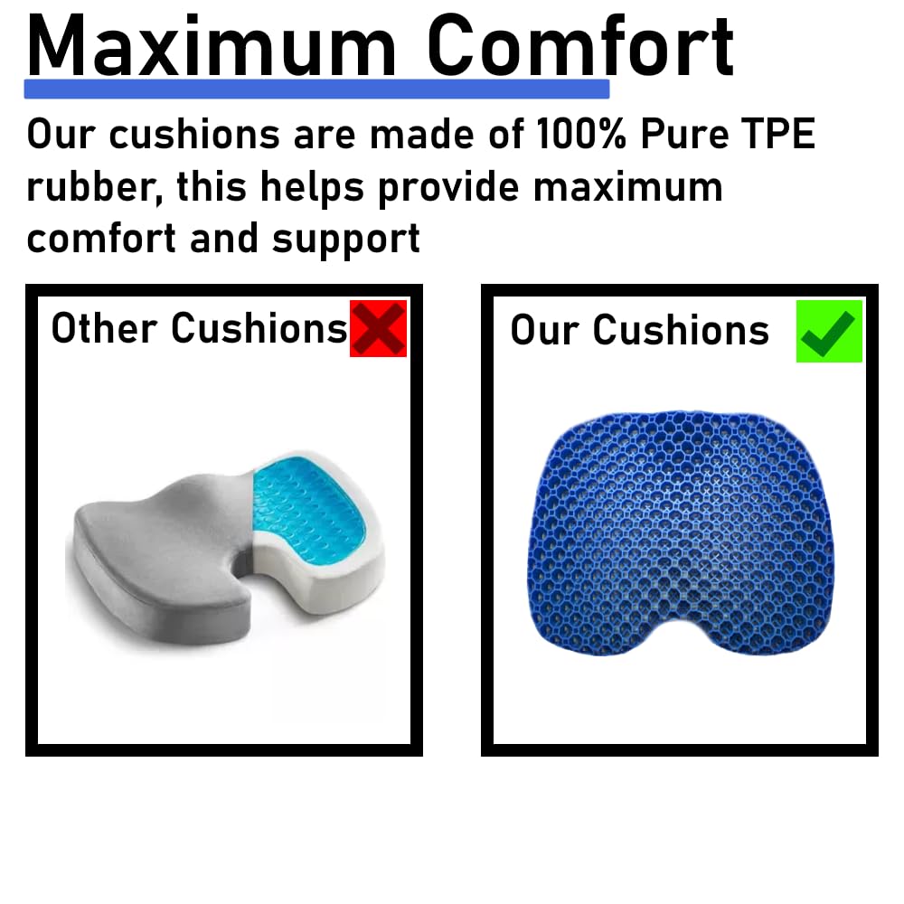 ComforTec Blue Gel Seat Cushion - Honeycomb Cooling Seat Cushion Back Support, Pressure Relief & Long Sitting - Non-Slip Chair Cushion Traveling, Wheelchair, Car Seat, Office & Gaming Chair (Blue)