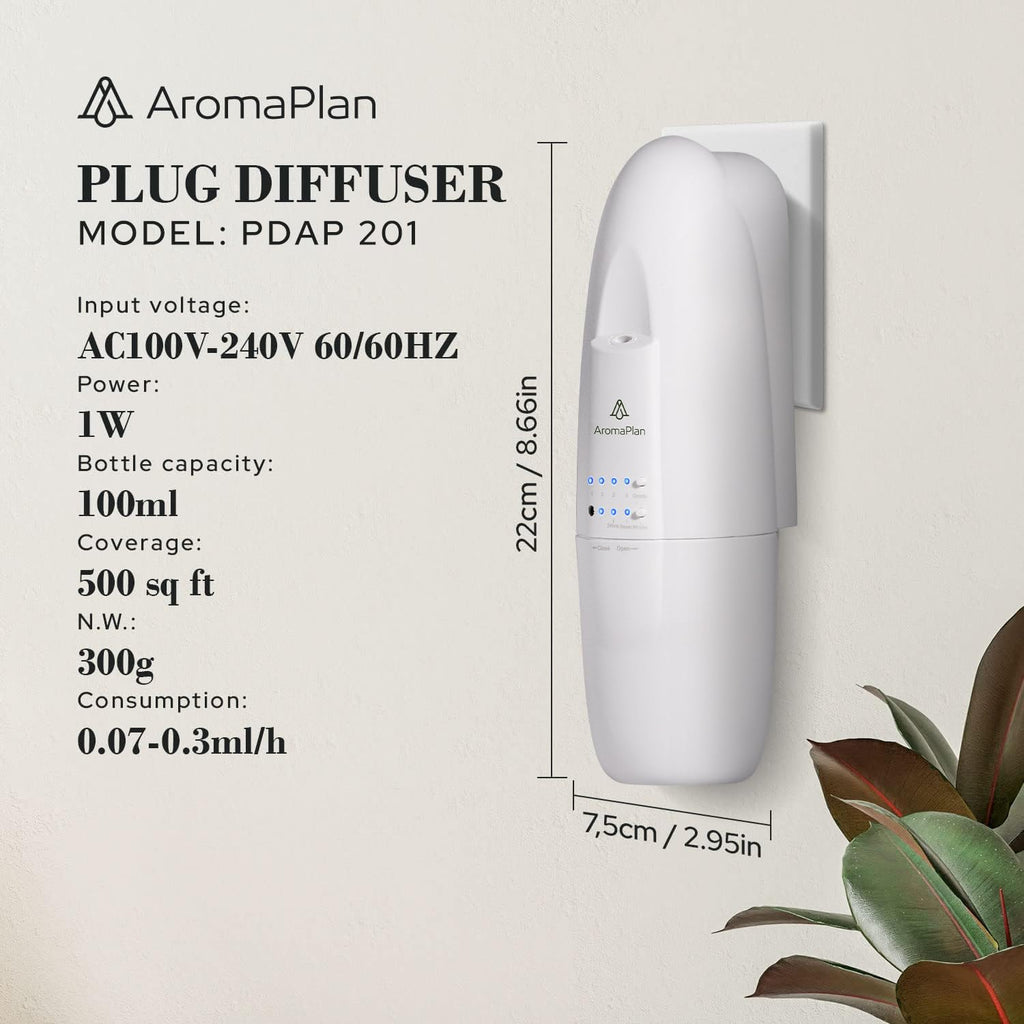 AROMAPLAN Plug in Waterless Diffuser- Fragrance Diffuser, Waterless Diffusers for Essential Oils, Wall Diffuser Plug in-Up to 500 Sq. FT Coverage - Nanotechnology Plug in (White).