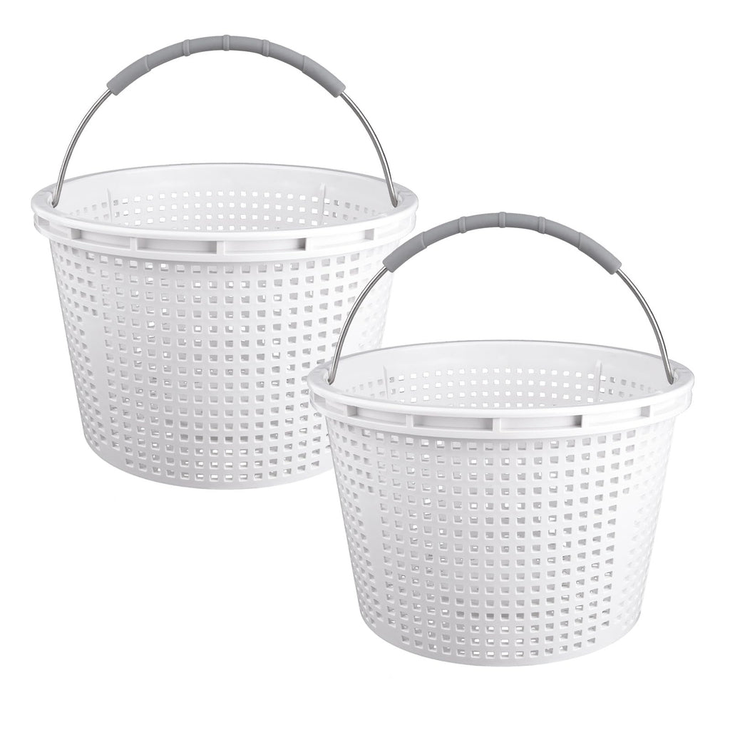 ZTTM 8" Pool Skimmer Basket for Inground Pool Compatible with Pentair U-3 Skimmer Basket 08650-0007 and Hayward SP1070 Pool Basket Stainless Steel Handle Rubber Grip & Built in Weighting White 2 Pack