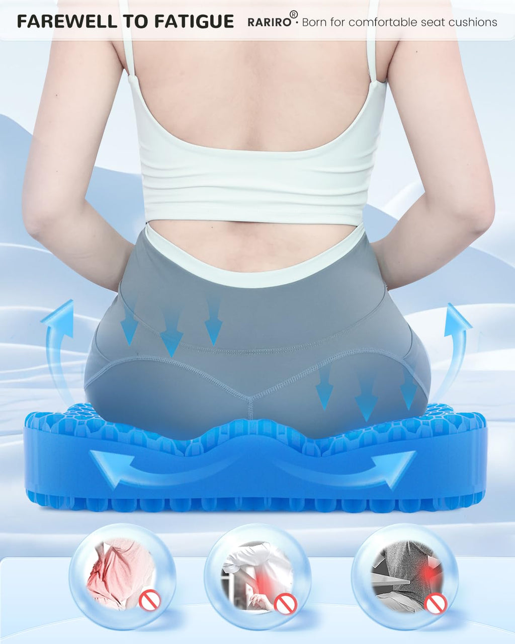 Enlarged 19.7" Gel Seat Cushion, Chair Seat Pads for Wheelchair, Gel Cushion Seat for Pressure Coccyx Sciatica Pain Relief, Egg Cushion for Car Office Chair, Cooling Cushion for Long Sitting[Blue]