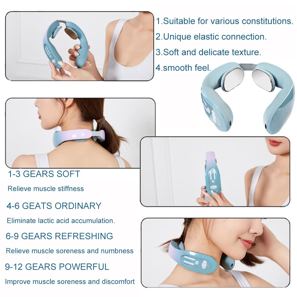 YCNASSS EMS Neck Massager Device, Neck Acupoints Lymphatic Drainage Machine 12 Modes Neck Lymphatic Massager for Pain Relief USB Charge for Women Men Gift