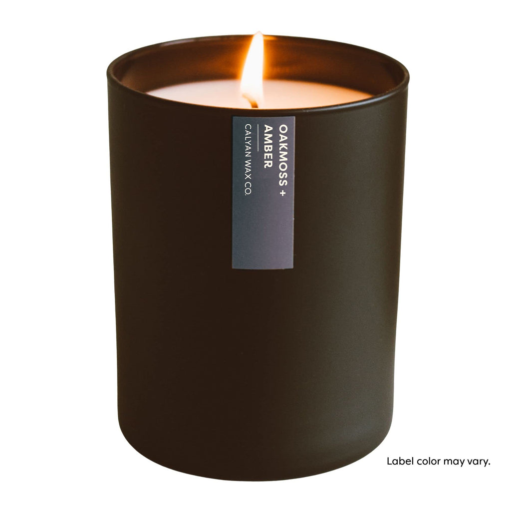 Calyan Wax Soy Wax Candle, Oakmoss & Amber Scented Candle for The Home | Premium Candle with Essential Oils | 10.2 oz 50 Hour Burn | Soy Candle in Black Jar, Gift for Men
