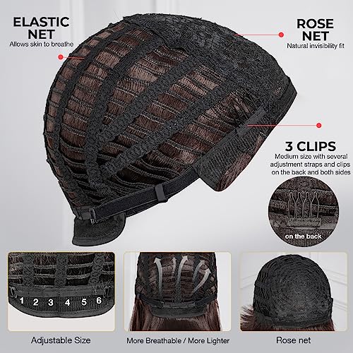 ToyoTress Short Bob Wigs With Bangs - 12 Inch Light Brown Yaki Straight Hair Daily Costume Wig For Black Women, Soft Light Synthetic Hair Replacement Wigs Heat Resistant (12 Inch, #4-612H)