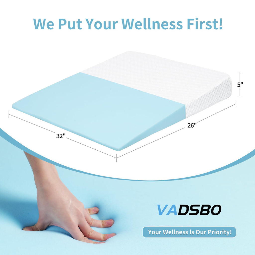 VADSBO Wedge Pillow, Bed Wedge Pillows for Sleeping, Snoring, Back Support, After Surgery, Foam Triangle Pillow, Removable Washable Cover, 5in/Grey
