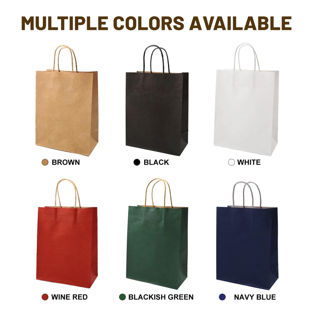Gift Bags 8.25"x5.9 "x3.15" 100Pcs White Paper Bags with Handles,kraft paper Bags for Small Business Christmas Bulk Bags, Wedding Party Favor Bags,Shopping Lunch Bags, Halloween Trick-or-Treat (White)