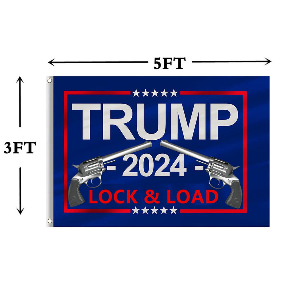 ANCONINE Trump 2024 Lock and Load Flag 3x5 FT, Gun Flag,Trump MAGA Flag,Take American Back Flag,2nd Amendment Flag with 2 Brass Grommets,Sturdy Double Stitched and Premium Polyester. (3x5ft)