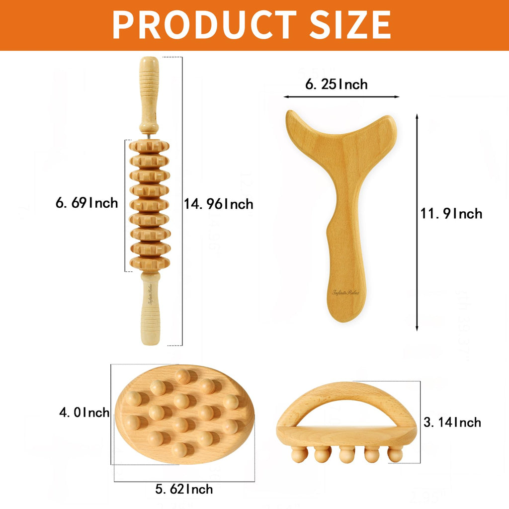 InfiniteRelax 3-in-1 Wood Therapy Massage Tools for Body Shaping Professional, Wooden Lymphatic Drainage Massager, Maderoterapia Kit Colombiana Cellulite Massager