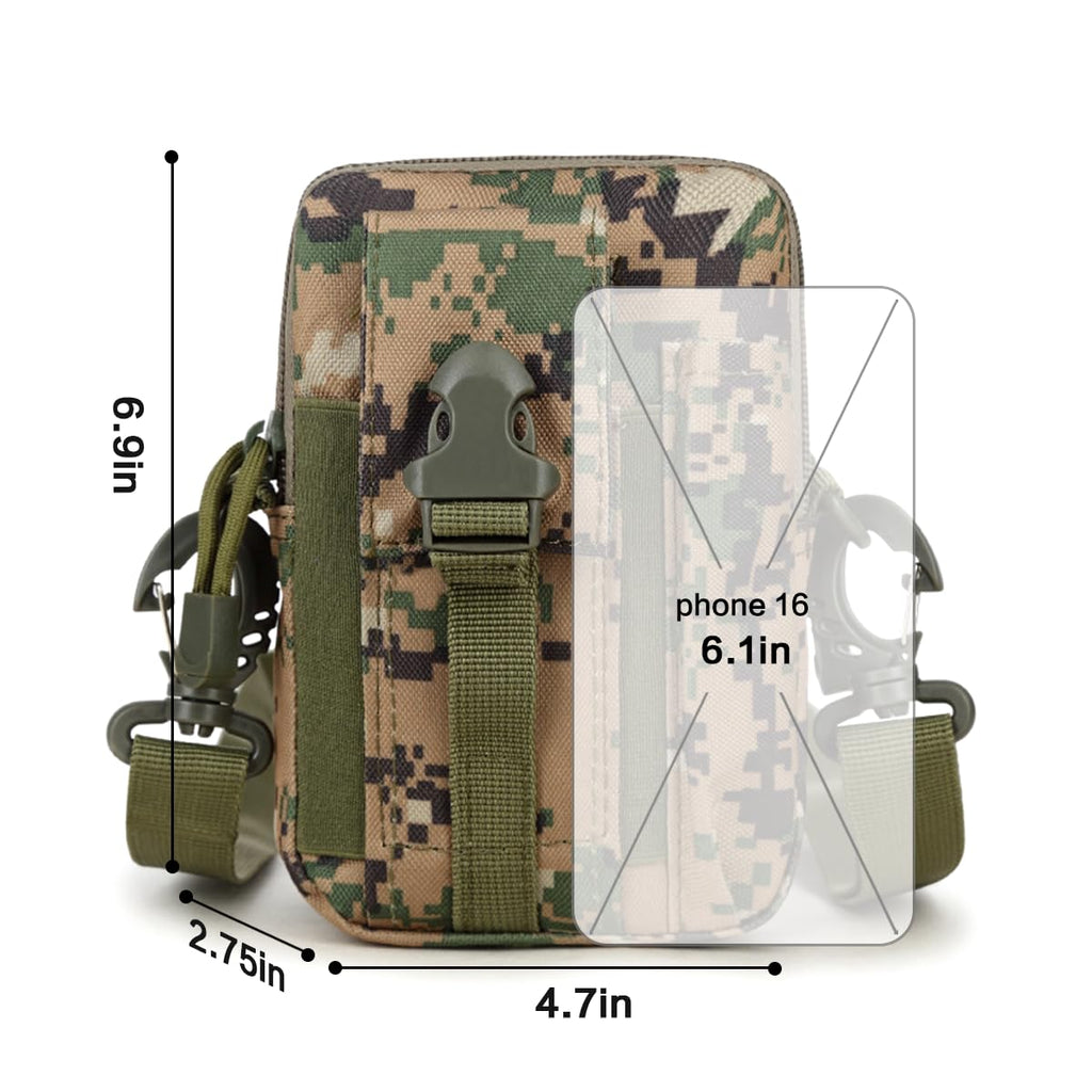 Tactical Molle Pouch - Outdoor Sports Waist Bag, Hiking Multi-Purpose Phone Pouch, Durable & Water-Resistant for Camping, Cycling, Travel（Green Jungle Digital）