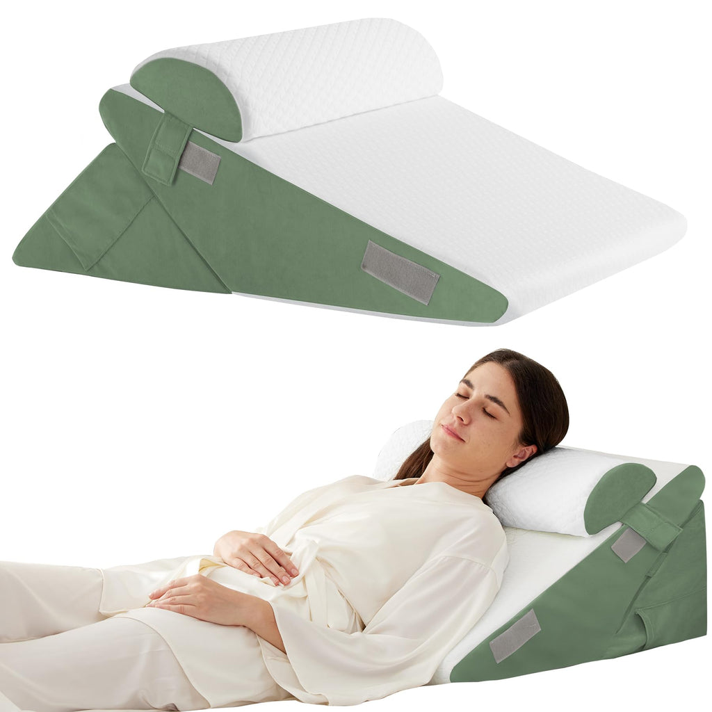 Ruqmuis 3PCS Wedge Pillow Set for After Surgery, Wedge Pillow Headboard, Adjustable 9&12 Inch Bed Pillow Wedge for Sleeping, Acid Reflux, Orthopedic Pillow Wedge for Back Pain Relief, Gerd, Green