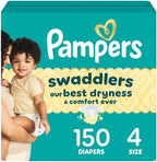 Pampers Swaddlers Diapers, Size 4 (15-34 lbs), 150 Count, Hypoallergenic, Absorbent, Keeps Baby Dry and Comfortable, Skin Safe Disposable Baby Diaper