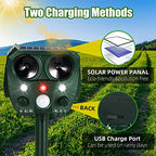 Jahy2Tech Ultrasonic Animal Repeller Solar Animal Deterrent with LED Flash Lights & Alarm Outdoor Waterproof Repellent for Cat Rodent Squirrel Dog Rabbit Raccoon Skunk Fox Deer