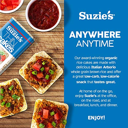Suzie's Organic Brown Rice Cake Thins|12 Pack|Unsalted Sodium Free|USDA Organic, NON-GMO, Fat-Free, Sugar-Free, Gluten-Free|Low-Calorie Snack-16 Calories Per Slice|Bread & Cracker Replacement