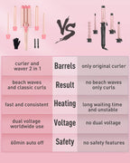 Waver Curling Iron Curling Wand - BESTOPE PRO 5 in 1 Curling Wand Set with 3 Barrel Hair Crimper for Women, Fast Heating Crimper Wand Curler in All Hair Type - Leather Pink