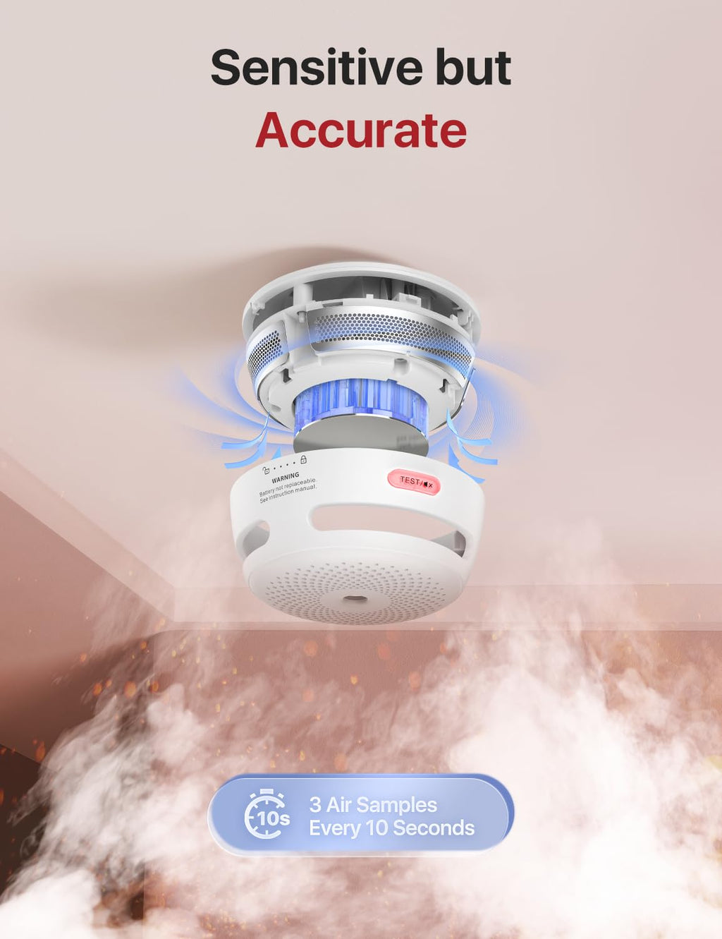 X-Sense Mini Smoke Alarm, 10-Year Battery Fire Alarm Smoke Detector with LED Indicator & Silence Button, XS01, 3-Pack