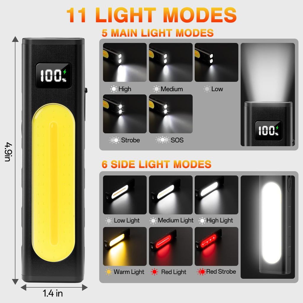 Rechargeable Flashlights High Lumens 1800, Flat EDC Flashlight with Magnetic, 11Mode Pocket Flashlight Super Bright, Powerful LED Flashlights, Tactical Flash lights for Home, Camping, Emergency, Work