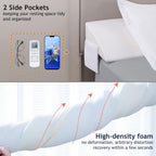 Vekkia King Bed Wedge Pillow for Headboard Gap Filler(0-5"),High-Density Foam,Prevents Pillows & Items from Falling,Ergonomic Design,Large Storage Pockets, Removable&Washable Cover,White,76''x10 x6