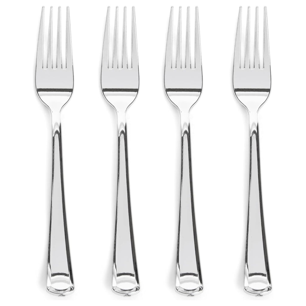 Prestee 300 Plastic Forks Heavy-Duty, Heavyweight Silverware Forks, Fancy Plastic Cutlery, Elegant Disposable Fork Pack, Bulk Disposable Flatware, Silver Fork for Christmas Holiday (Silver)