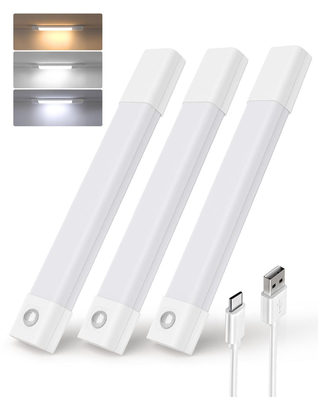 EZVALO Closet Lights, 30 LED Rechargeable Under Cabinet Lighting Wireless, 3 Color Temps Under Cabinet Lights, Dimmer Motion Sensor Light Indoor for Pantry, Kitchen, Bedroom, Woadrobe (3 Pcs)…