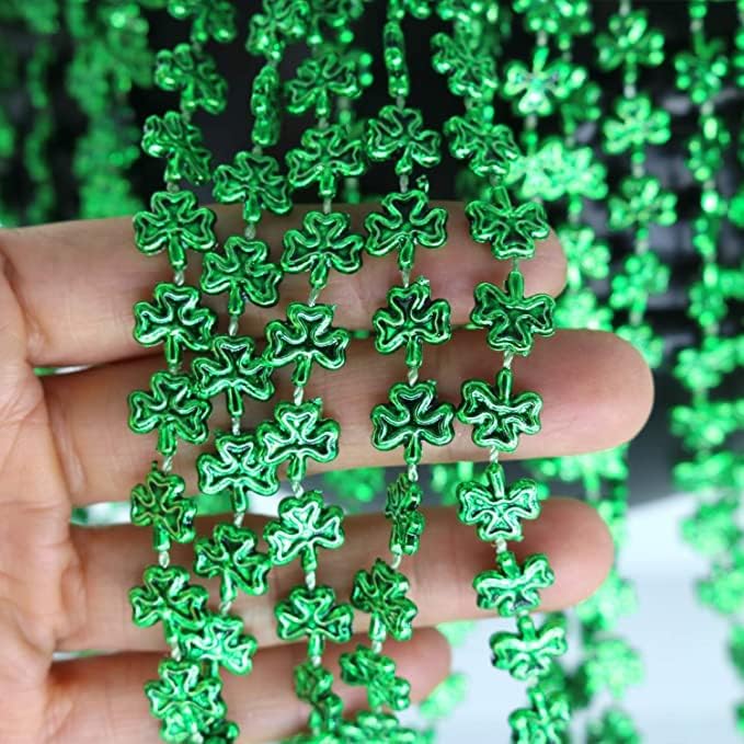 GIFTEXPRESS Green Shamrock Bead Necklaces - 72 Piece Party Favor Clover Beads for Men, Women & Kids - 33" Plastic Decoration Beaded Necklace - Bulk Pendant Accessories for St. Patricks Day, Mardi Gras & Christmas