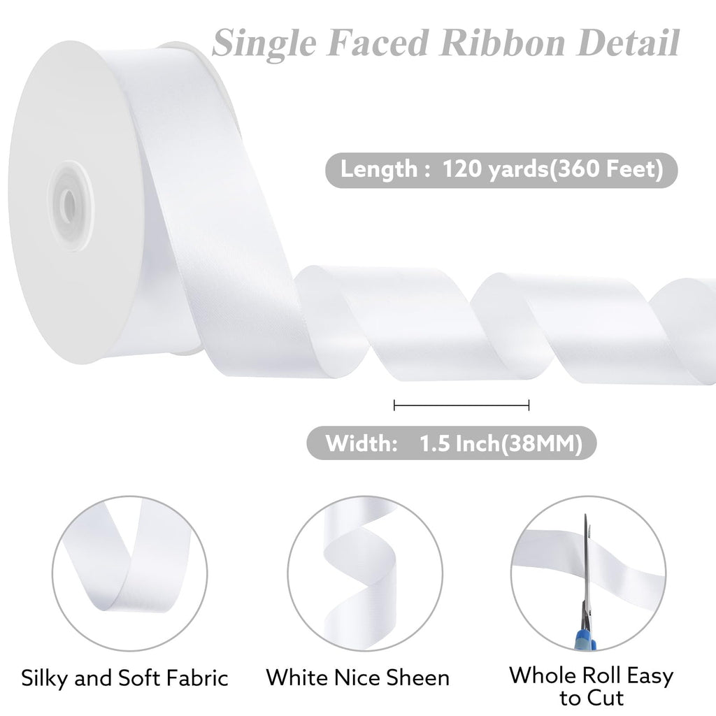 White Ribbon, 120 Yards 1-1/2 inch White Satin Ribbon Stocking Stuffers for Gift Wrapping Flower Bouquet Bow Making Wedding Party Christmas Decorations