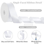 White Ribbon, 120 Yards 1-1/2 inch White Satin Ribbon Stocking Stuffers for Gift Wrapping Flower Bouquet Bow Making Wedding Party Christmas Decorations