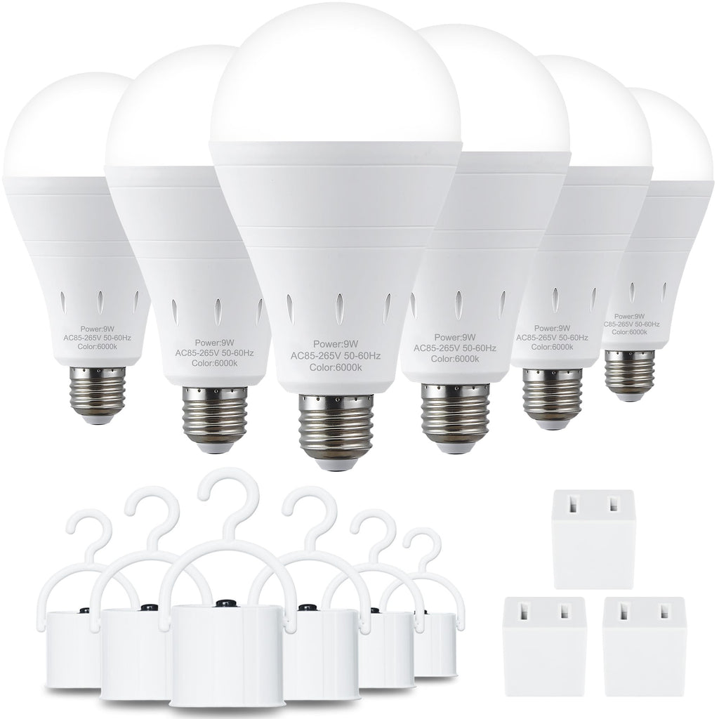 DEBAOBULB 6 Pack Rechargeable Emergency Light Bulbs, Battery Powered LED Light Bulb 6000K Daylight E26 120 Volt 9W 60W Equivalent with 1200mAh for Home Power Outage Camping Hurricane