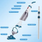 Pool Vacuum for Above Ground Pool with a Telescopic Pole, Running time up to 1H, T403 Handheld Rechargeable Pool Cleaner with Powerful Suction up to 18.5 gallons/min, Ideal for Leaves, Debris