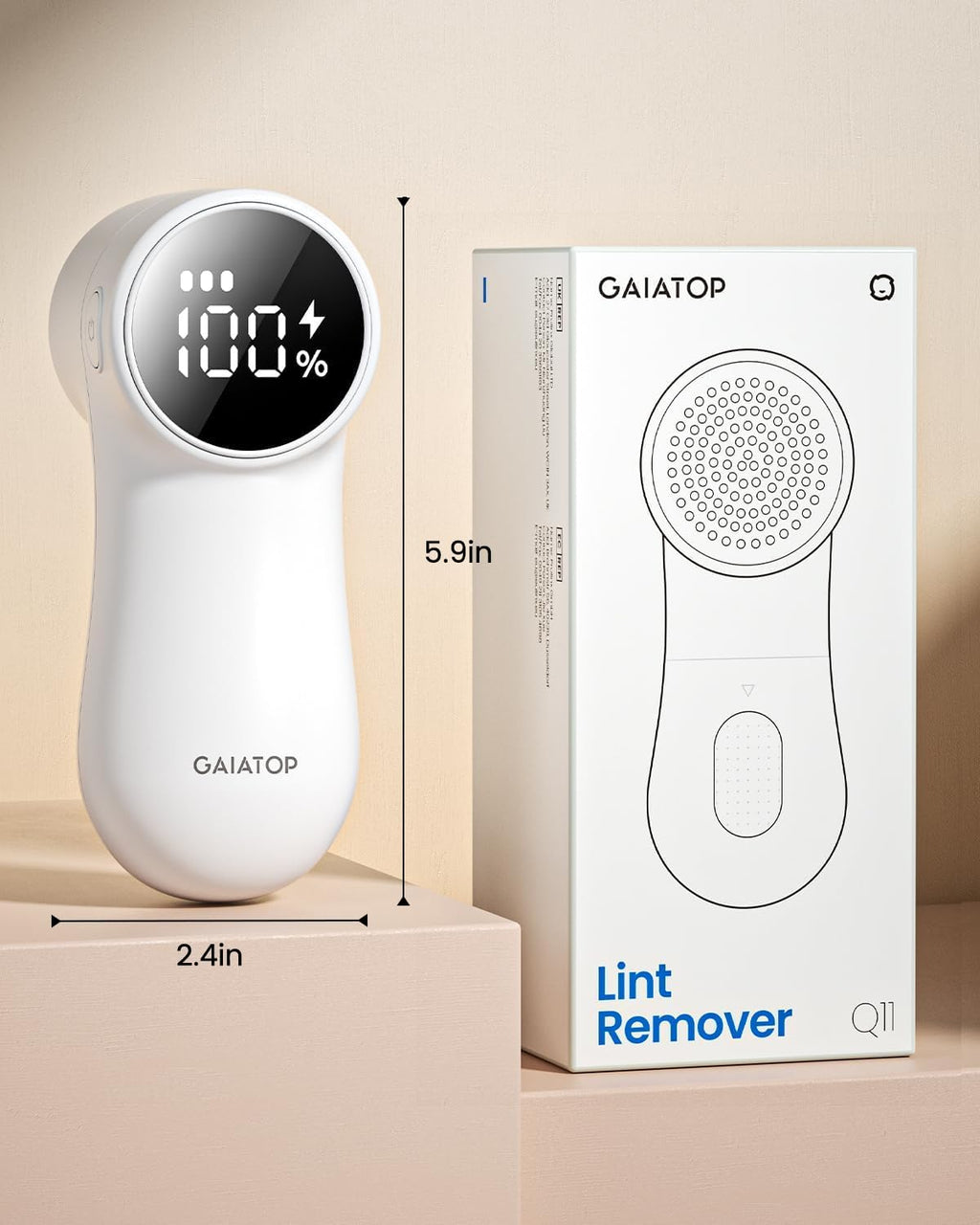 GAIATOP Fabric Shaver, Rechargeable Lint Remover Sweater Defuzzer, Intelligent Digital Display Lints Shaver Fuzzs Pills Bobbles Trimmer for Clothes and Furniture White(1 pcs)