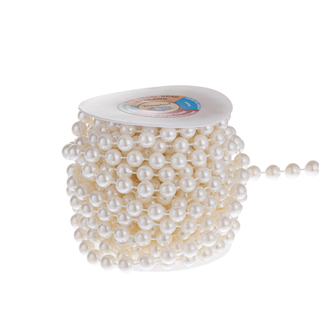 YoungJewl 10mm Pearl Strands,9 Yds of Lvory Fake Beads Garland Spool Roll with Stringed Pearls for Crafting,Wedding Party,Christmas Tree Decoration.