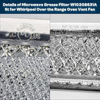 13x6 Range Hood Filter fit for Whirlpool Amana Maytag Kitchenaid Microwave Grease Filter Replacement W10208631A W10208631 prime&swift